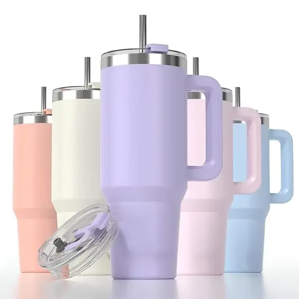 Tumbler with lid and Straw 1200ML Cup Stainless Steel Vacuum Insulated Tumbler for Water, Iced Tea or Coffee 1.2L Office Gym Travelling (40-Oz-Rose)