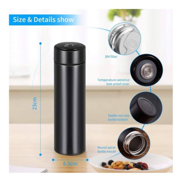 MKY Stainless Steel Temperature Water Bottle Thermos, Double Wall Vacuum Intelligent Cup with LCD Smart Display for Office, Home, Gym, Outdoor Travel Hot and Cold Drinks (500 ML - Black)