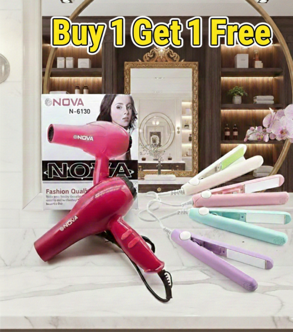 Buy Nova Hair Dryer (NV-6130) 1800W Get Mini Hair Straightener Free